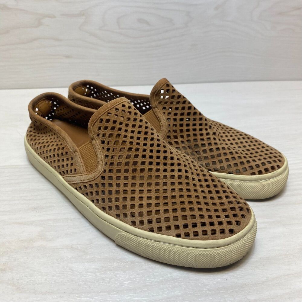 Tory Burch Jesse Perforated Sneakers Womens 6 Brown Suede Leather Casual Slip On